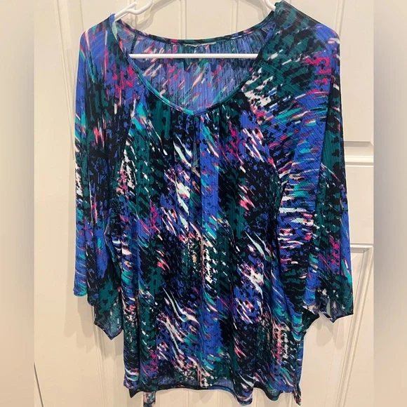 Dana Buchman XL (tags cut out) blouse Blue and Pink Abstract Women's Blouse - Picture 2 of 7